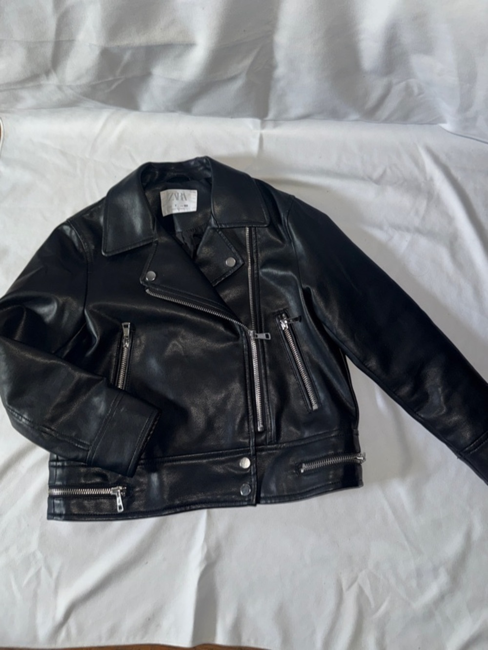 Zara Black Faux Leather Moto Jacket with Silver Hardware